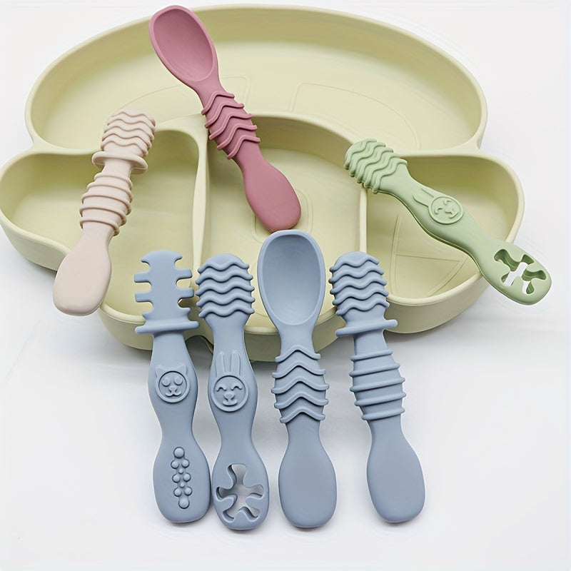 4-Piece Baby Silicone Spoon & Fork Set β Soft, Food-Grade Cutlery for Safe & Easy Self-Feeding