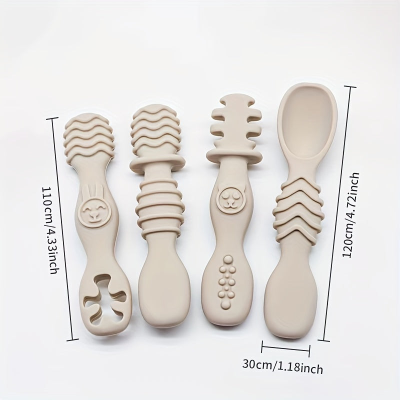 4-Piece Baby Silicone Spoon & Fork Set β Soft, Food-Grade Cutlery for Safe & Easy Self-Feeding