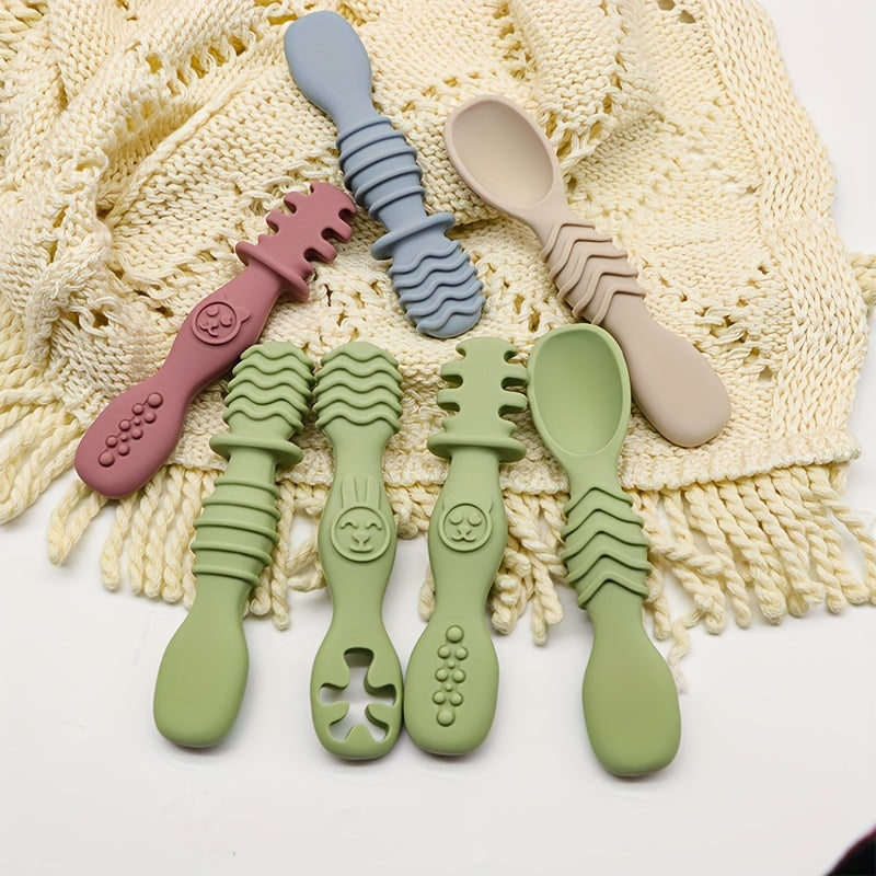4-Piece Baby Silicone Spoon & Fork Set β Soft, Food-Grade Cutlery for Safe & Easy Self-Feeding