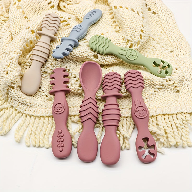 4-Piece Baby Silicone Spoon & Fork Set β Soft, Food-Grade Cutlery for Safe & Easy Self-Feeding