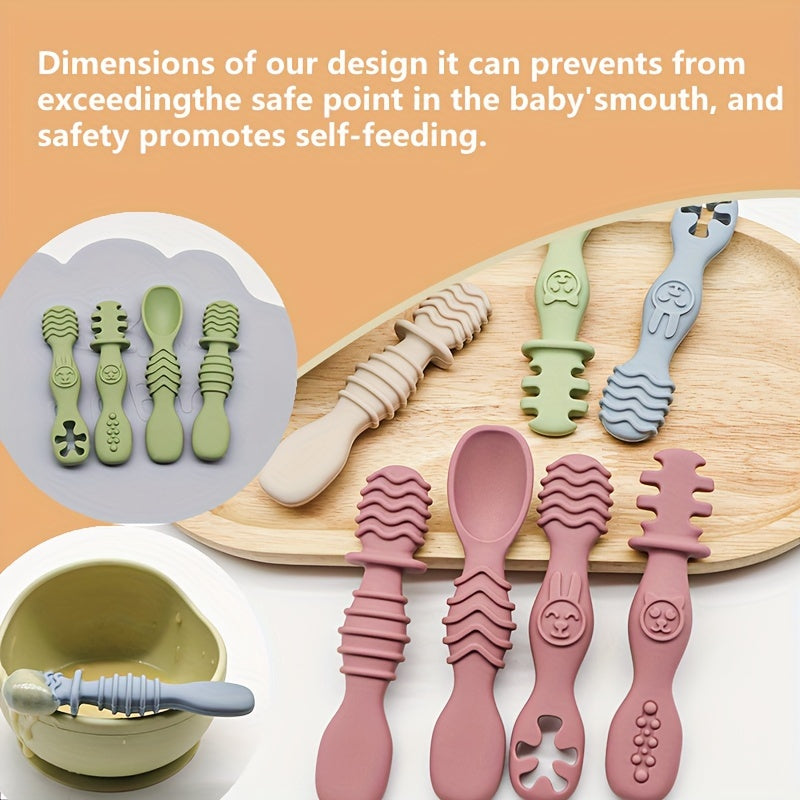 4-Piece Baby Silicone Spoon & Fork Set β Soft, Food-Grade Cutlery for Safe & Easy Self-Feeding