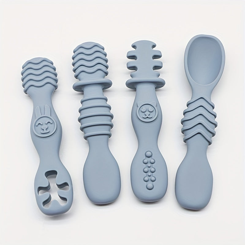 4-Piece Baby Silicone Spoon & Fork Set β Soft, Food-Grade Cutlery for Safe & Easy Self-Feeding