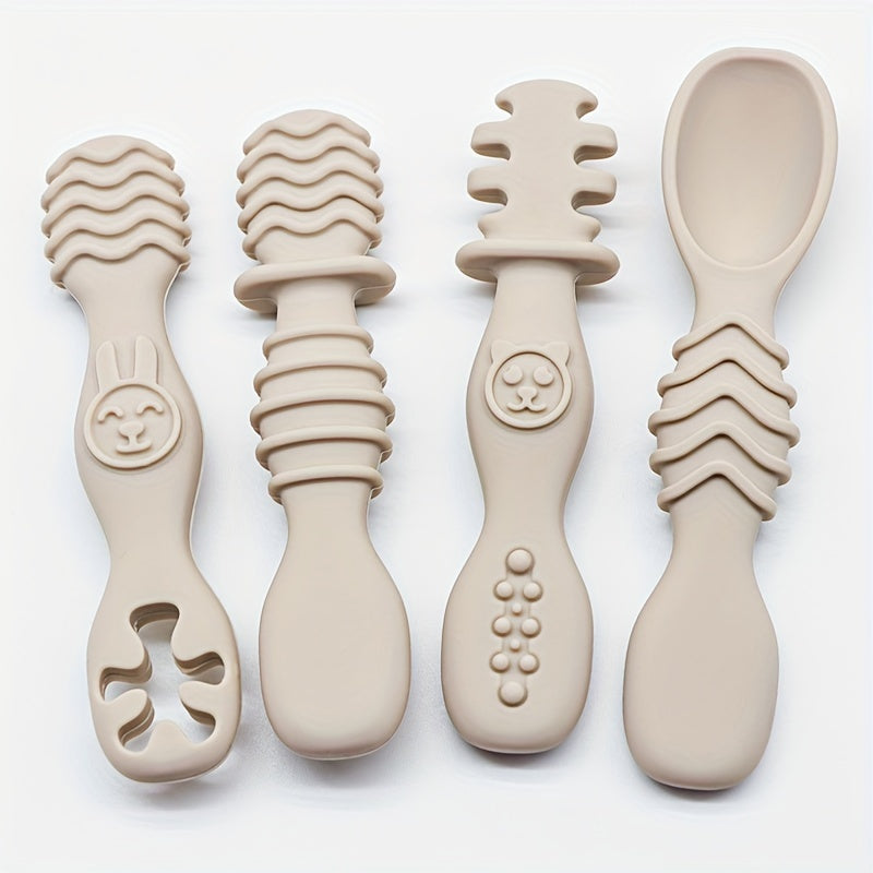 4-Piece Baby Silicone Spoon & Fork Set β Soft, Food-Grade Cutlery for Safe & Easy Self-Feeding