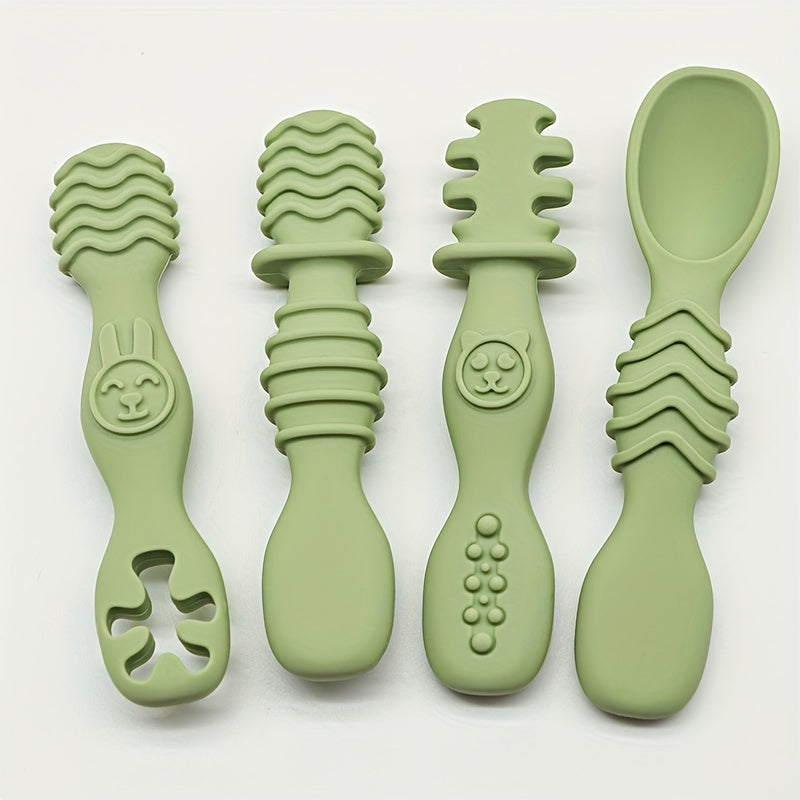 4-Piece Baby Silicone Spoon & Fork Set β Soft, Food-Grade Cutlery for Safe & Easy Self-Feeding