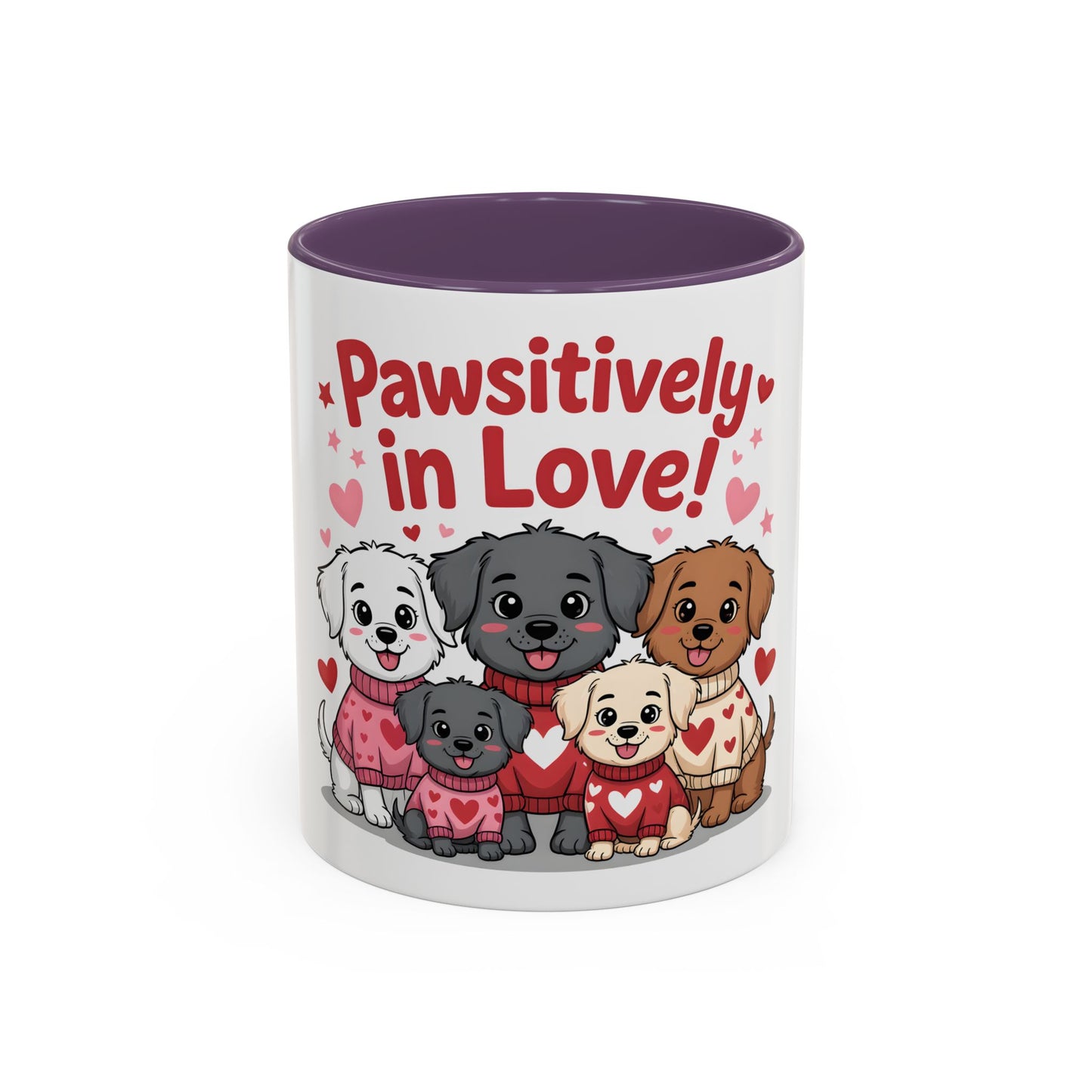 Pawsitively in Love Coffee Mug — Cute Dogs Valentine Accent Mug (11/15oz)