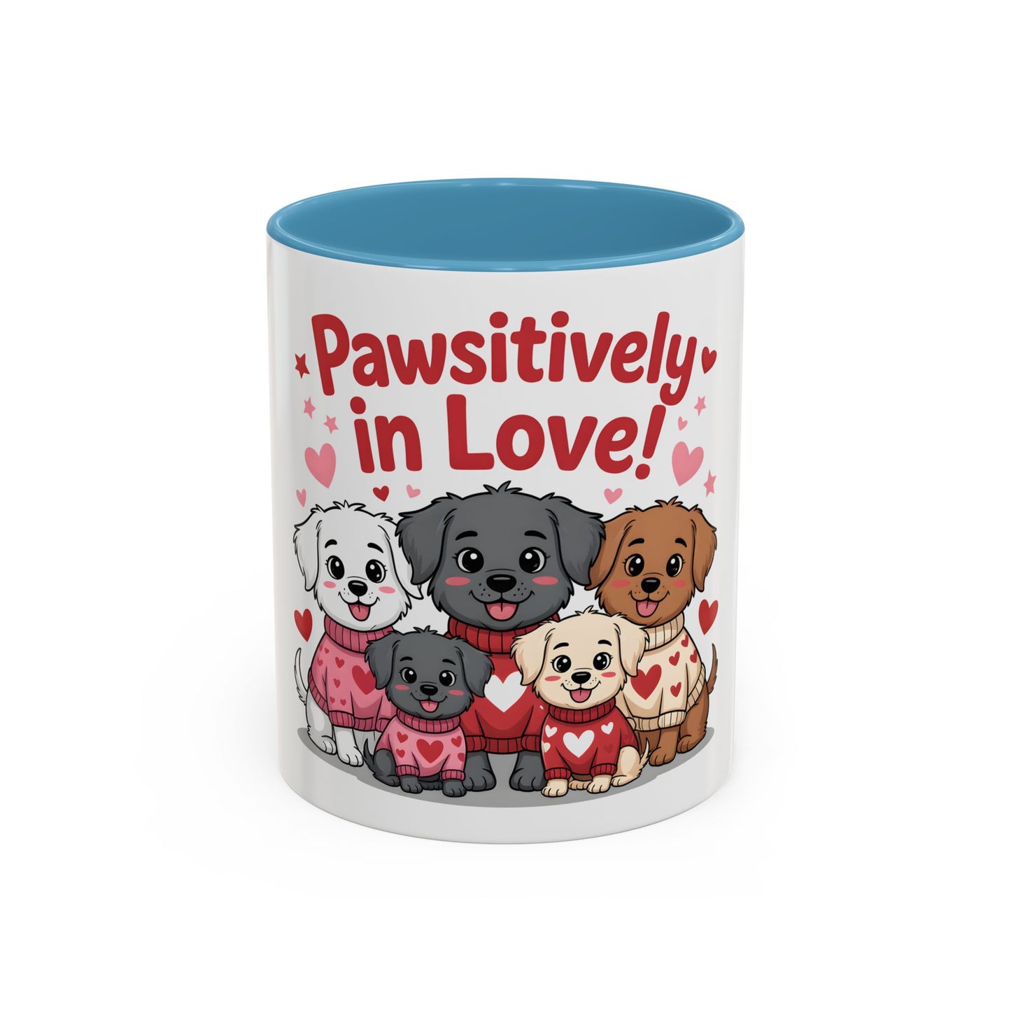 Pawsitively in Love Coffee Mug — Cute Dogs Valentine Accent Mug (11/15oz)