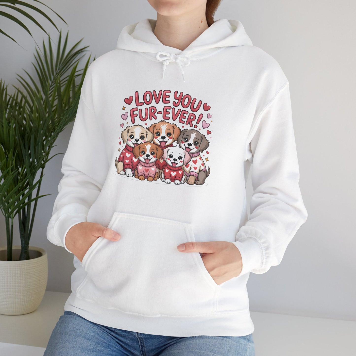 Dog Lover Hoodie — "Love You Fur-Ever" Cute Puppies Valentine Sweatshirt, Gift for Dog Lovers, Couples Gift