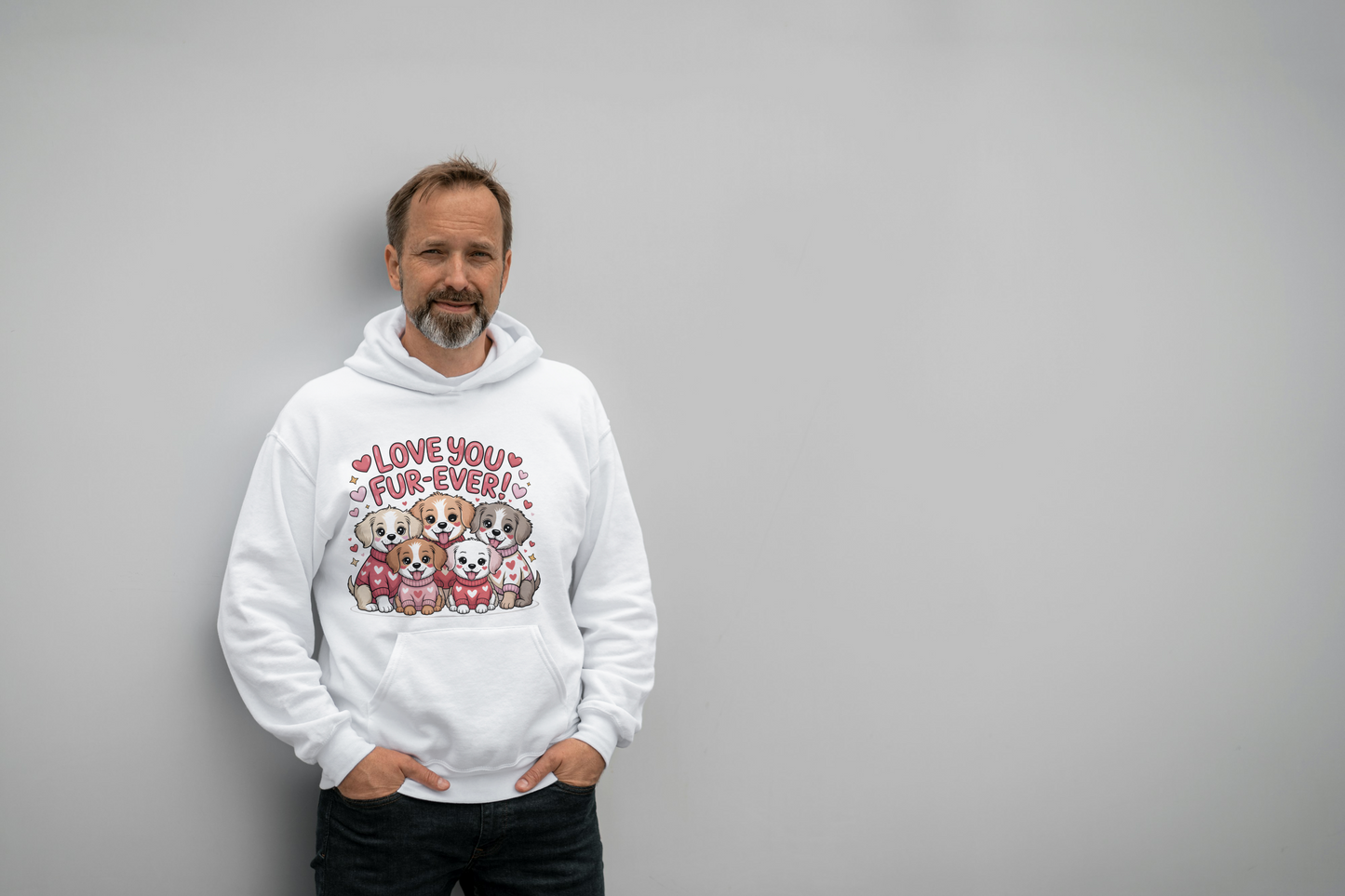 Dog Lover Hoodie — "Love You Fur-Ever" Cute Puppies Valentine Sweatshirt, Gift for Dog Lovers, Couples Gift