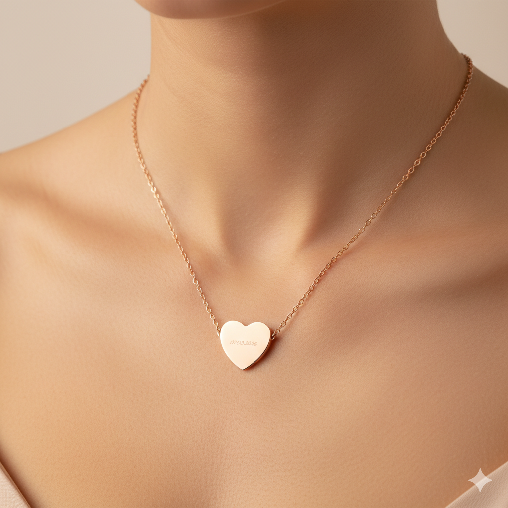 Engraved Heart Pendant Necklace — Personalized Date, Custom Love Engraving, Engraved jewellery gift, Gift for her, Anniversary gift, Valentine’s Day gift