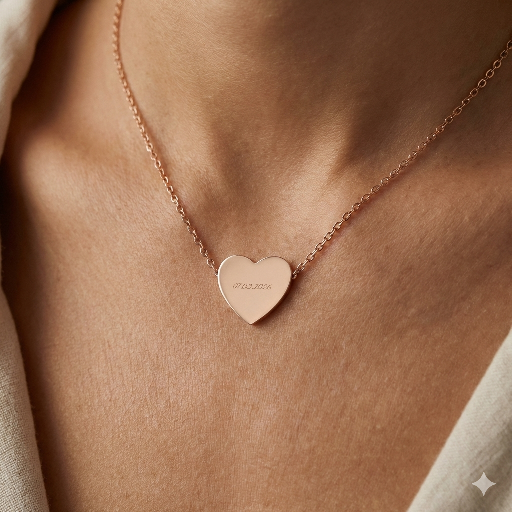 Engraved Heart Pendant Necklace — Personalized Date, Custom Love Engraving, Engraved jewellery gift, Gift for her, Anniversary gift, Valentine’s Day gift