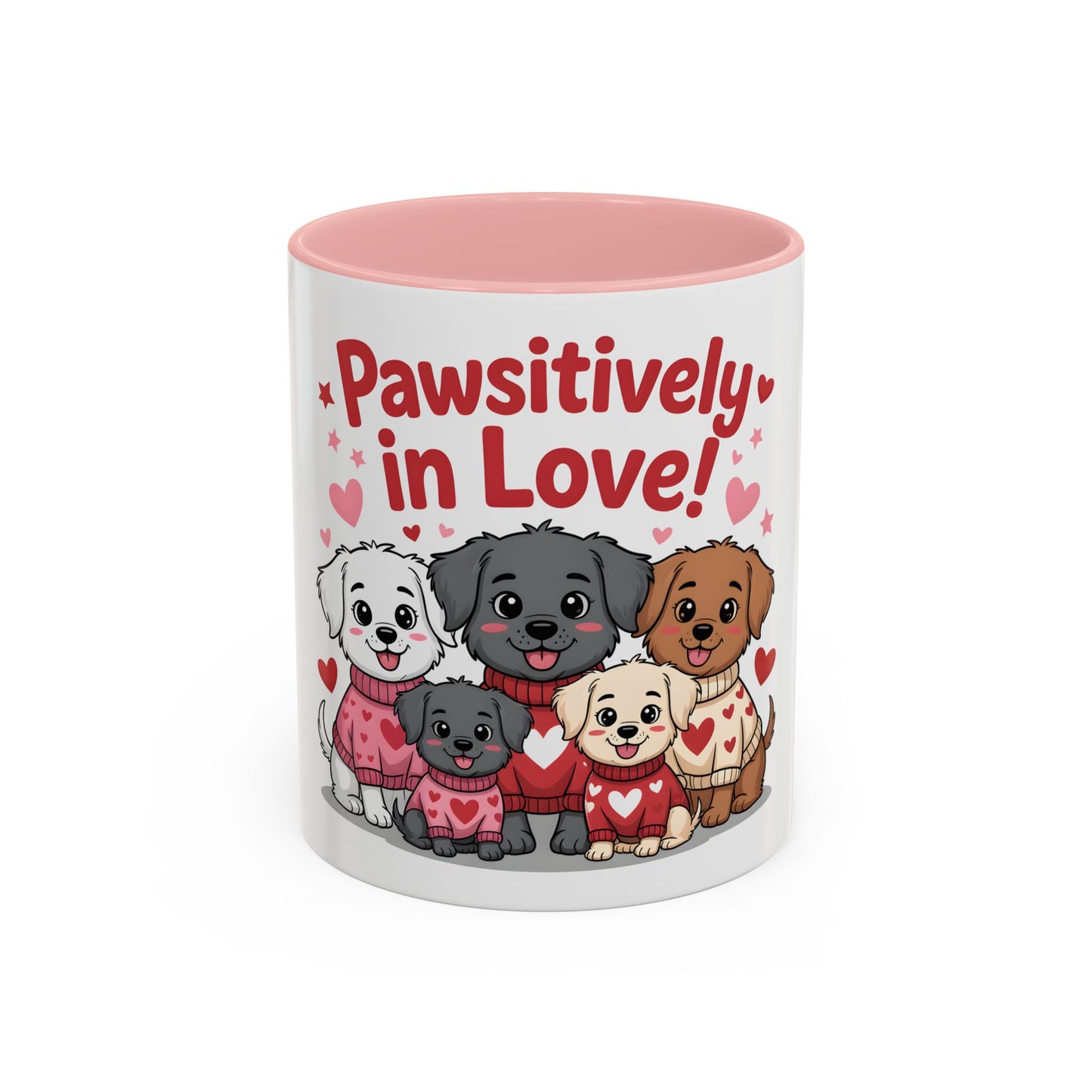 Pawsitively in Love Coffee Mug — Cute Dogs Valentine Accent Mug (11/15oz)