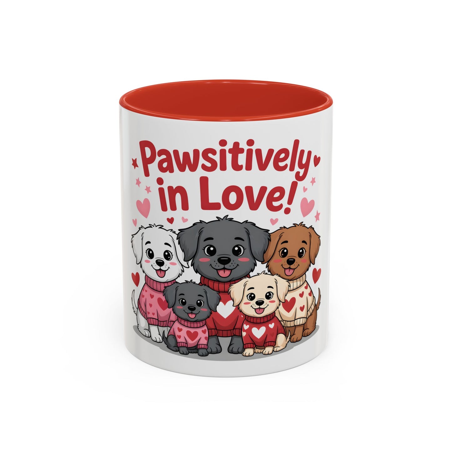 Pawsitively in Love Coffee Mug — Cute Dogs Valentine Accent Mug (11/15oz)