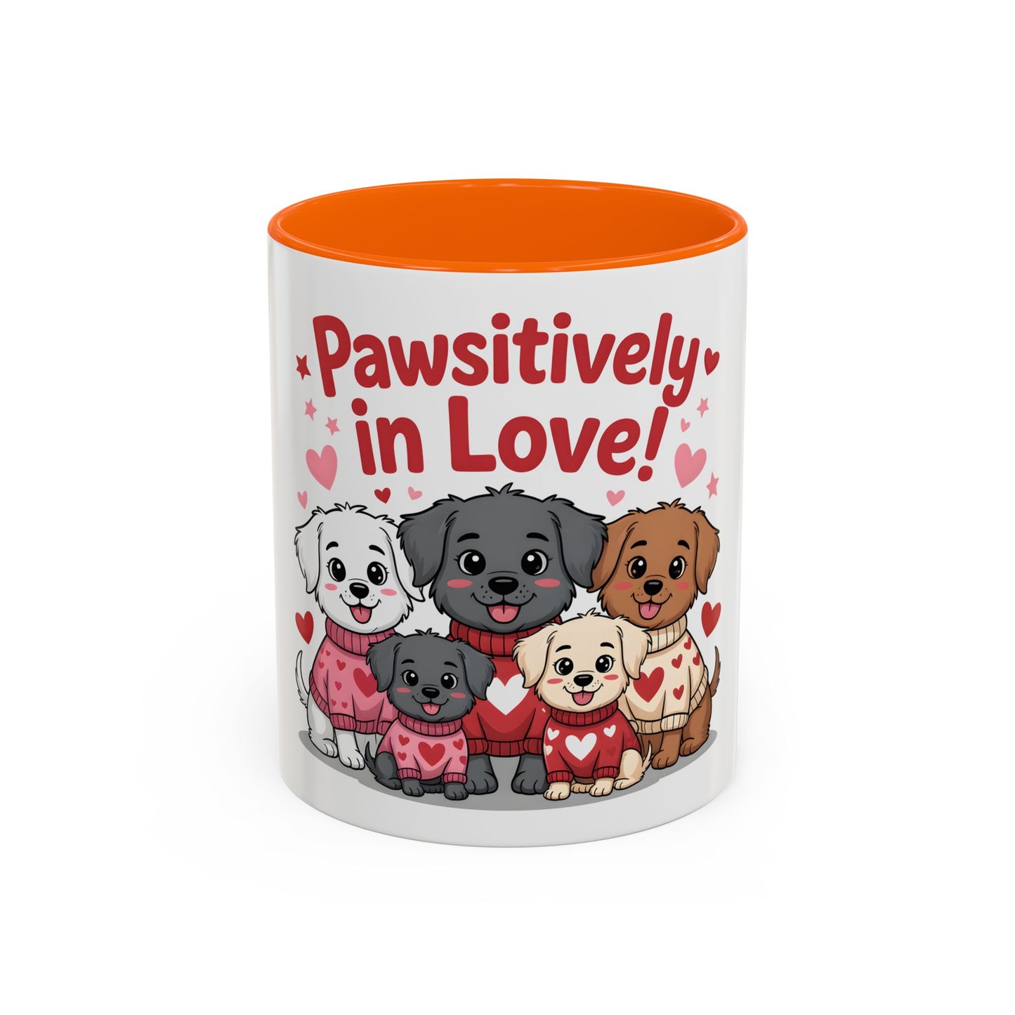Pawsitively in Love Coffee Mug — Cute Dogs Valentine Accent Mug (11/15oz)
