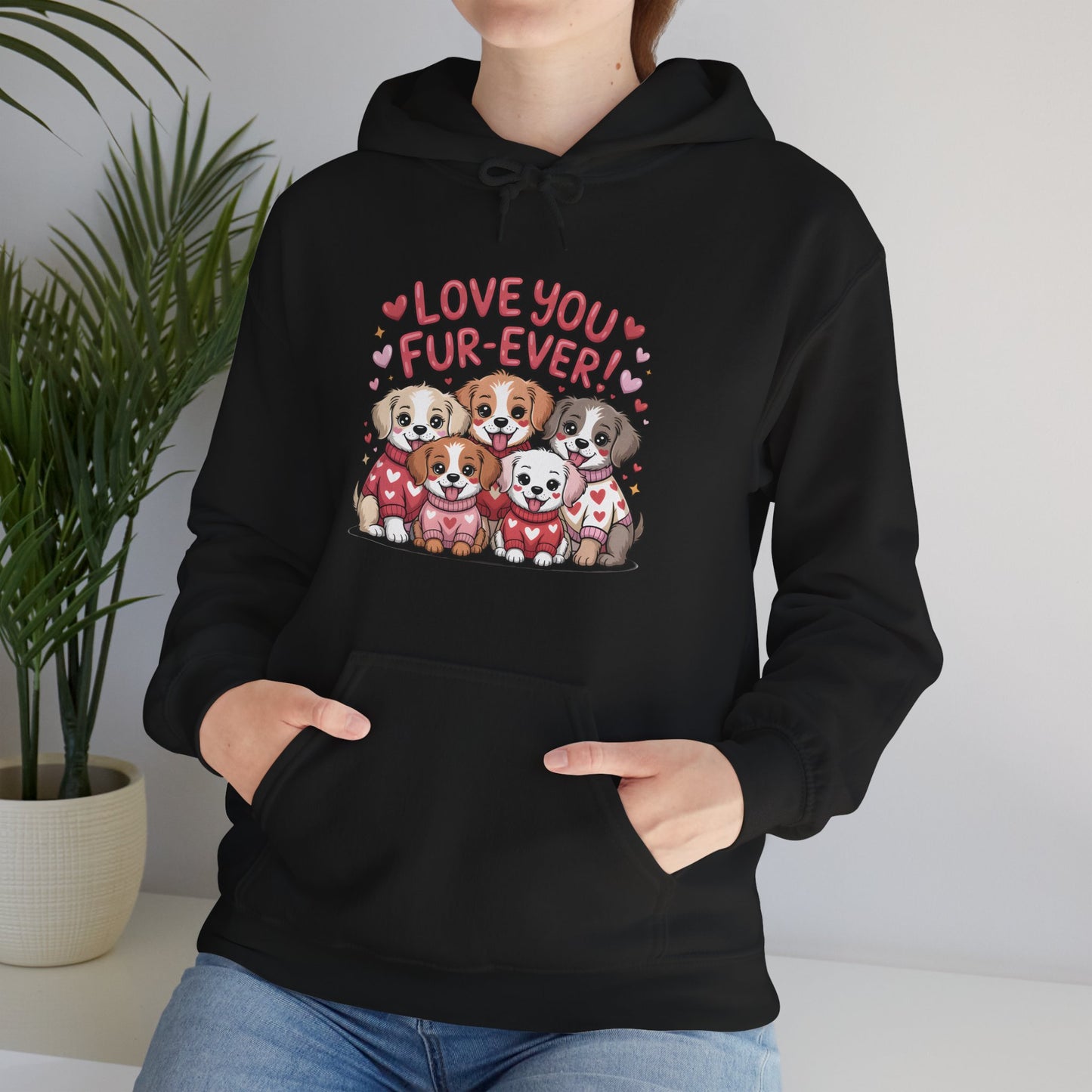 Dog Lover Hoodie — "Love You Fur-Ever" Cute Puppies Valentine Sweatshirt, Gift for Dog Lovers, Couples Gift