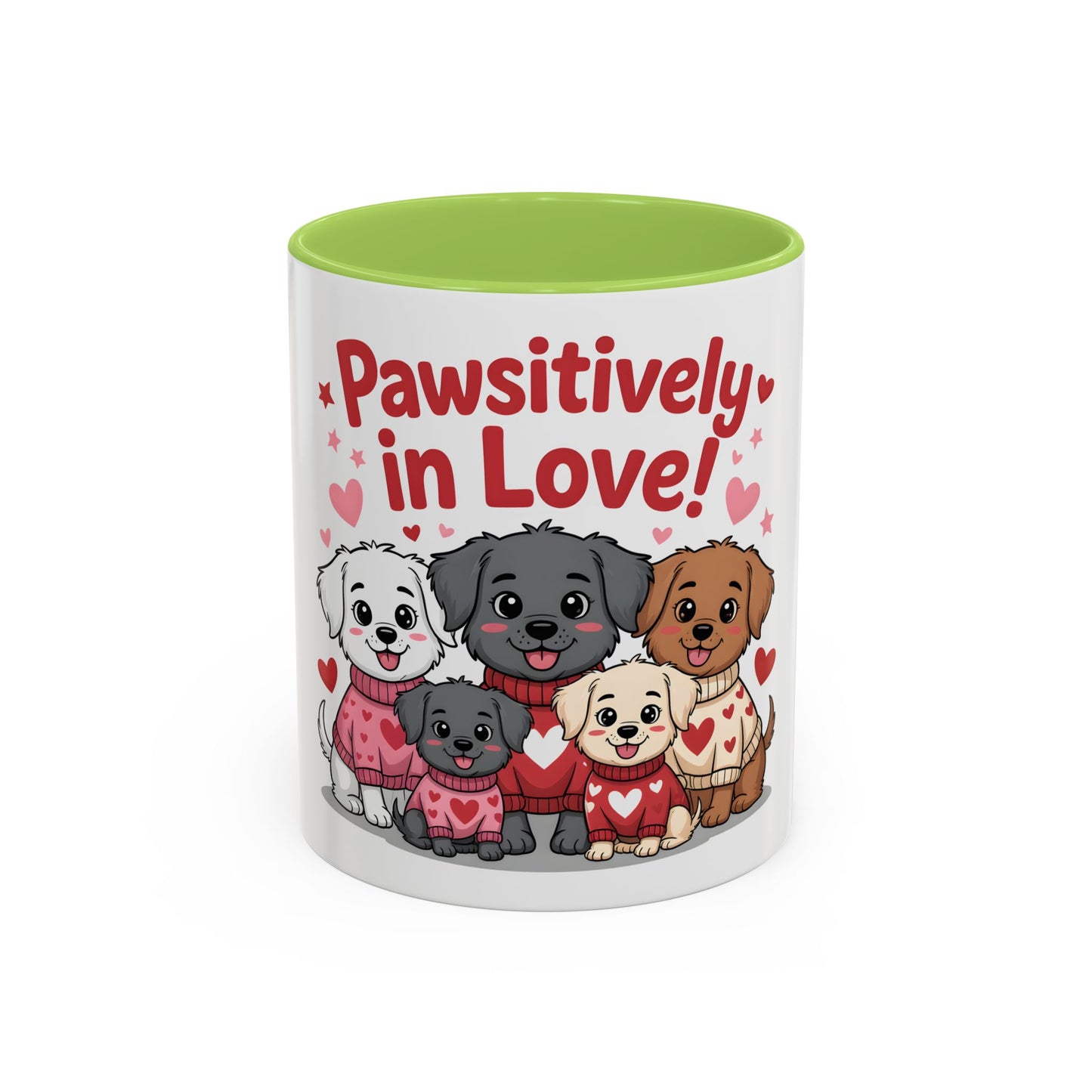 Pawsitively in Love Coffee Mug — Cute Dogs Valentine Accent Mug (11/15oz)
